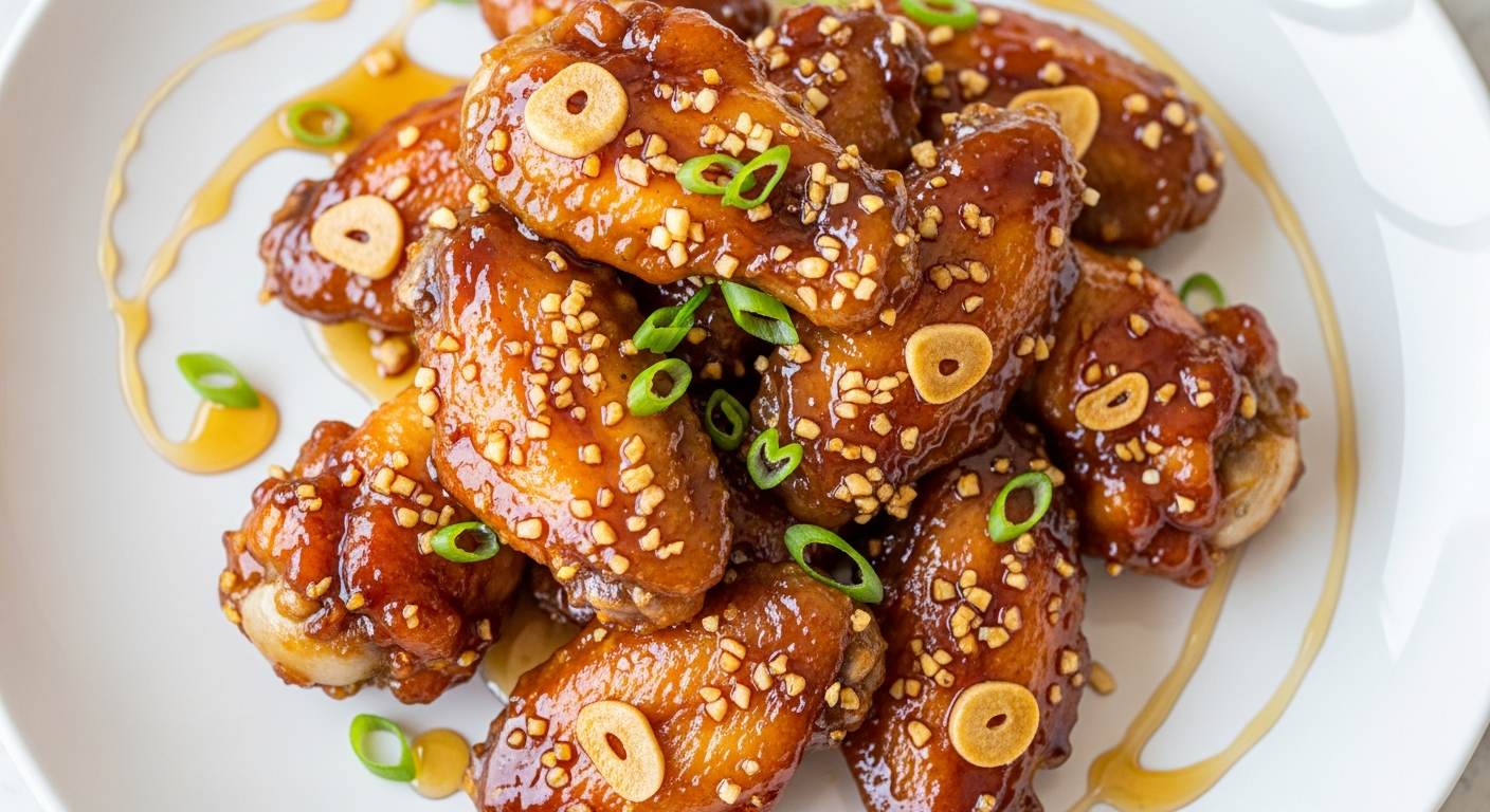 Honey Garlic Wings - sticky sweet air fried wings with garlic glaze