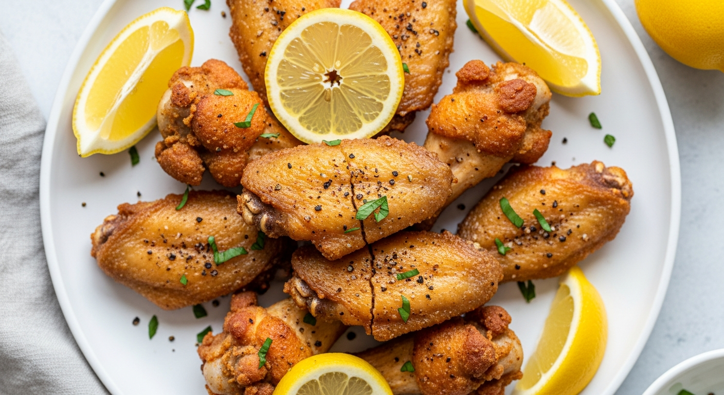 Crispy Lemon Pepper Wings - zesty air fried wings with fresh lemon