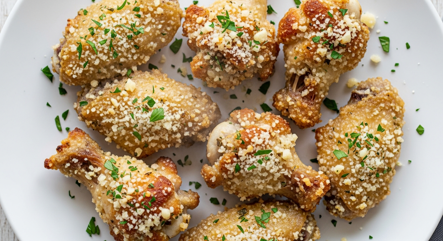 Parmesan Garlic Wings - crispy breaded air fried wings with parmesan crust