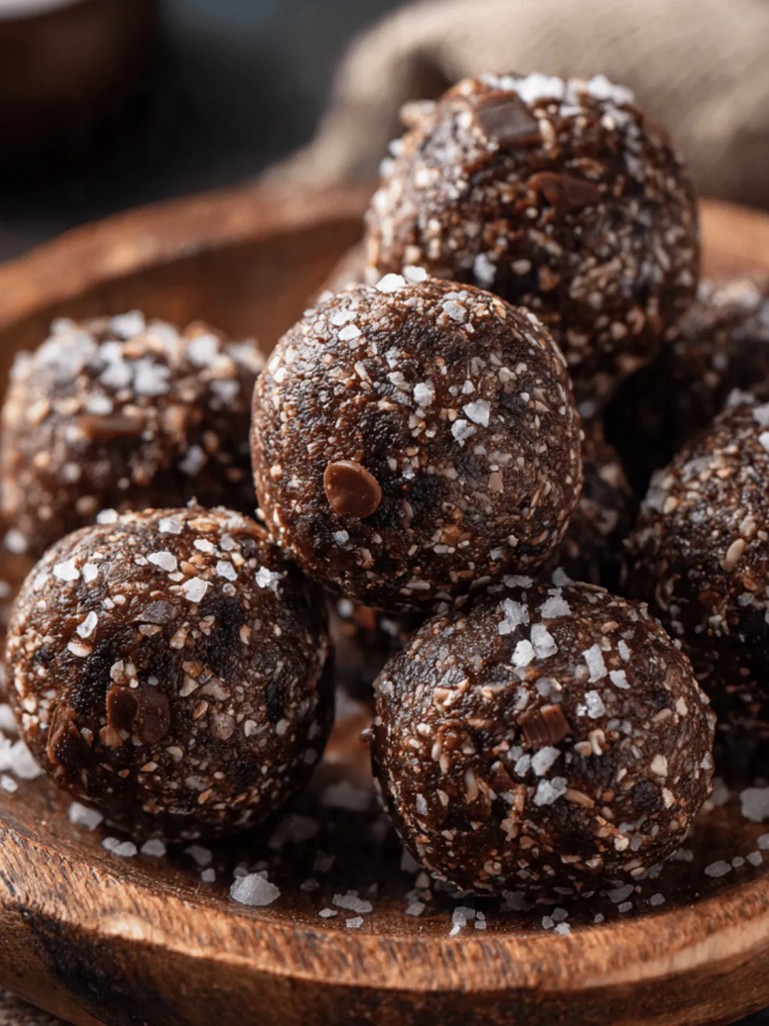 A cross-section view of a healthy protein bite showing oats, chia seeds, and peanut butter