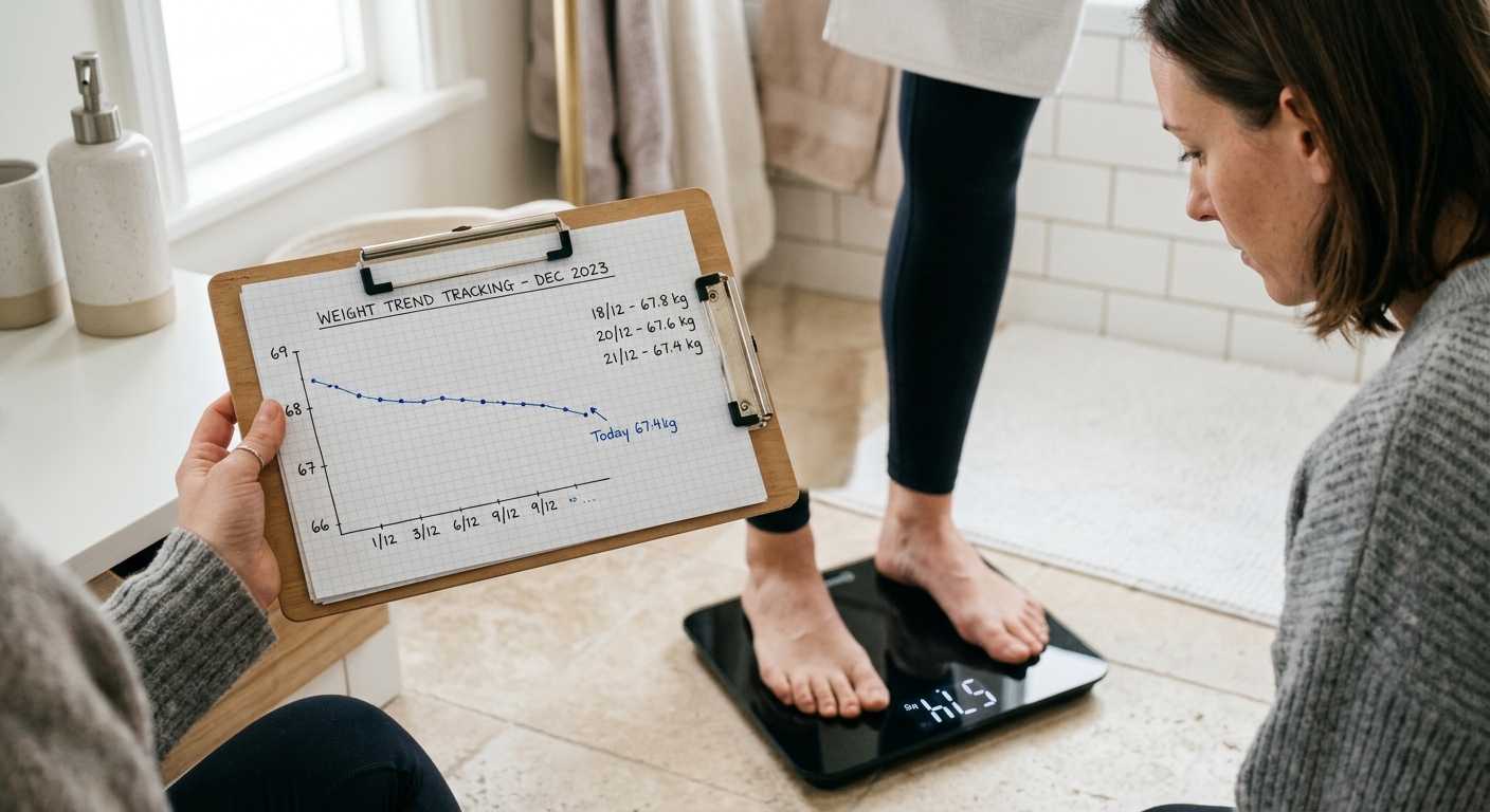 Success Stories with The Hacker Diet Real People Real Results image of a person checking daily weight chart