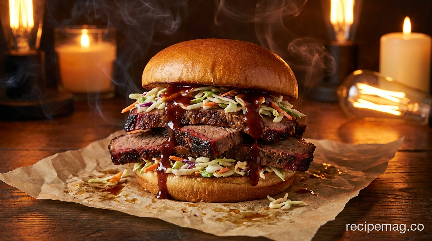 Smoky BBQ Brisket Sandwich with Tangy Coleslaw