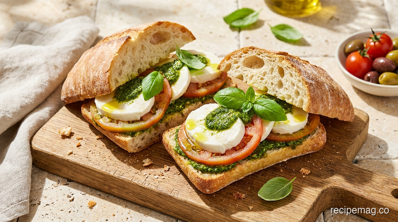 Caprese Sandwich with Pesto and Fresh Mozzarella