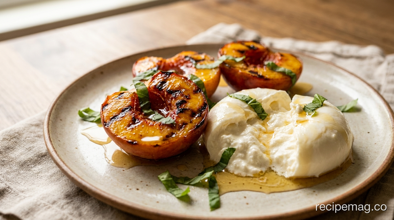Grilled Peach Salad with Burrata and Honey Drizzle
