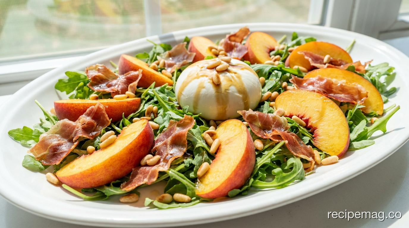 Peach and Arugula Salad with Crispy Prosciutto