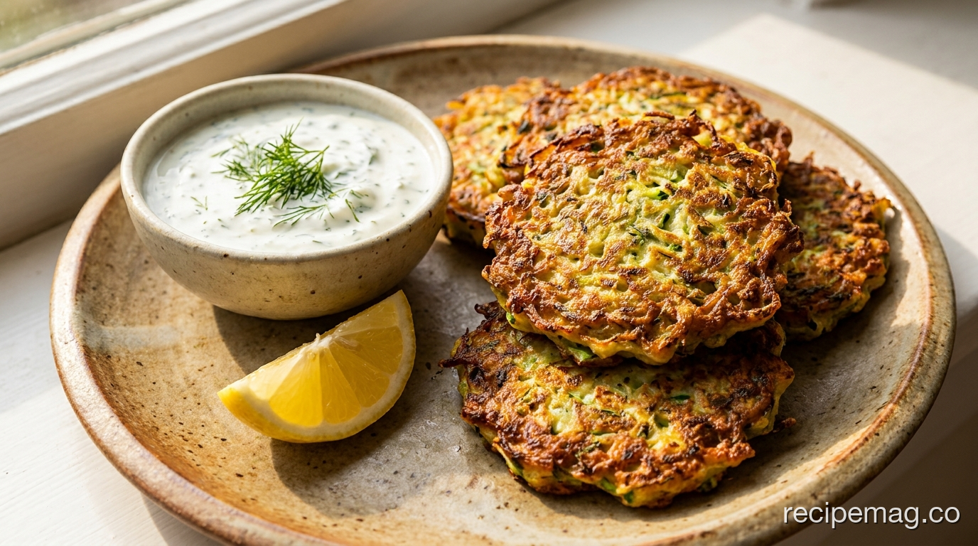 Zucchini Fritters with Herbed Yogurt Dip