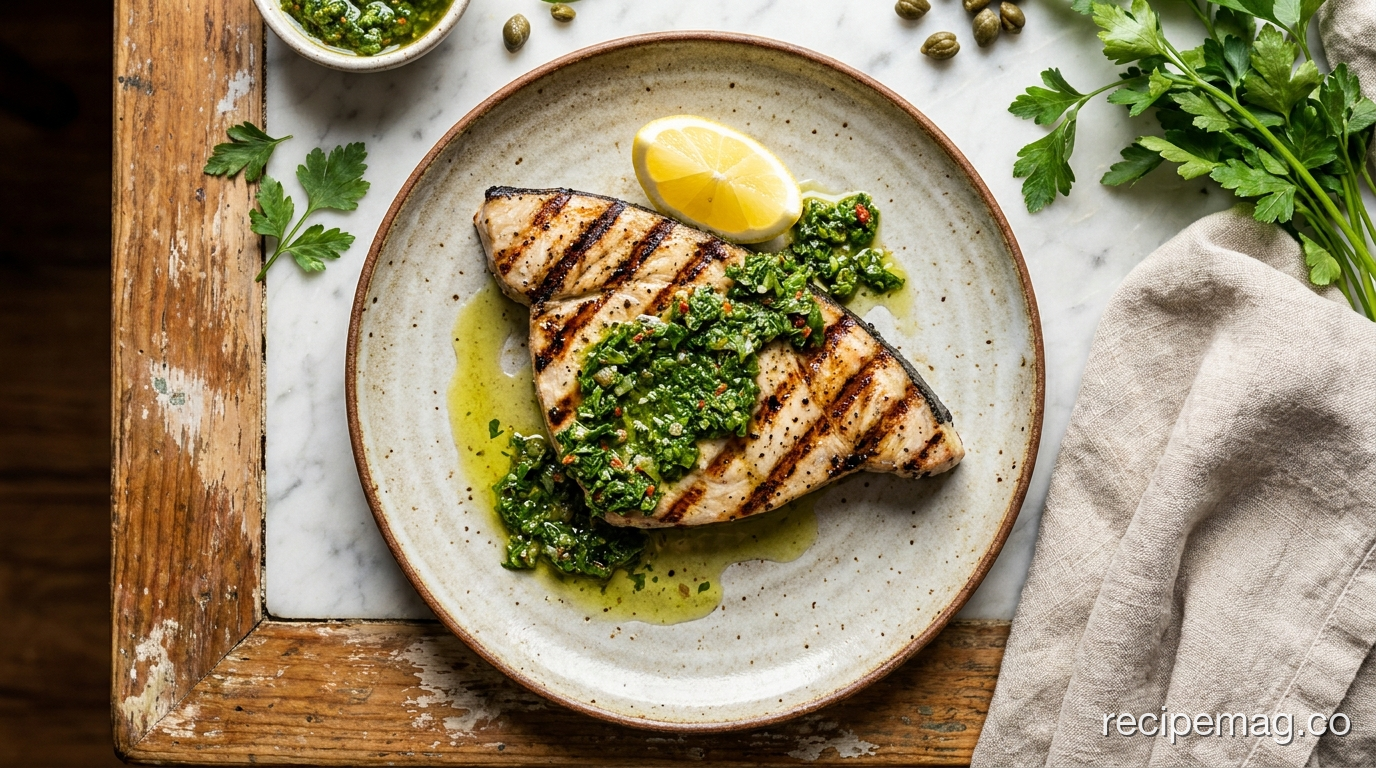 Grilled Swordfish Steaks with Salsa Verde
