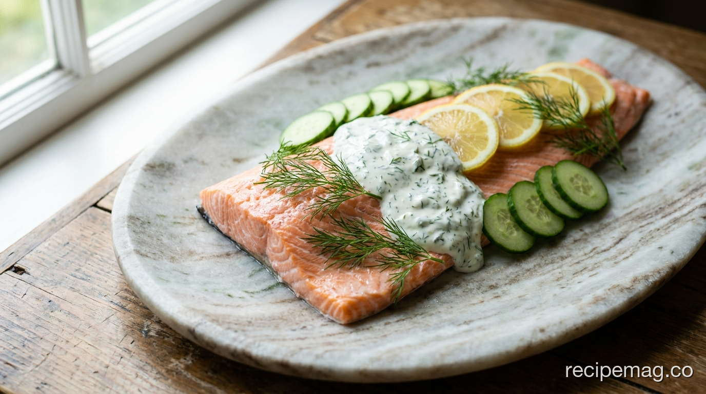 Cold Poached Salmon with Dill Yogurt Sauce