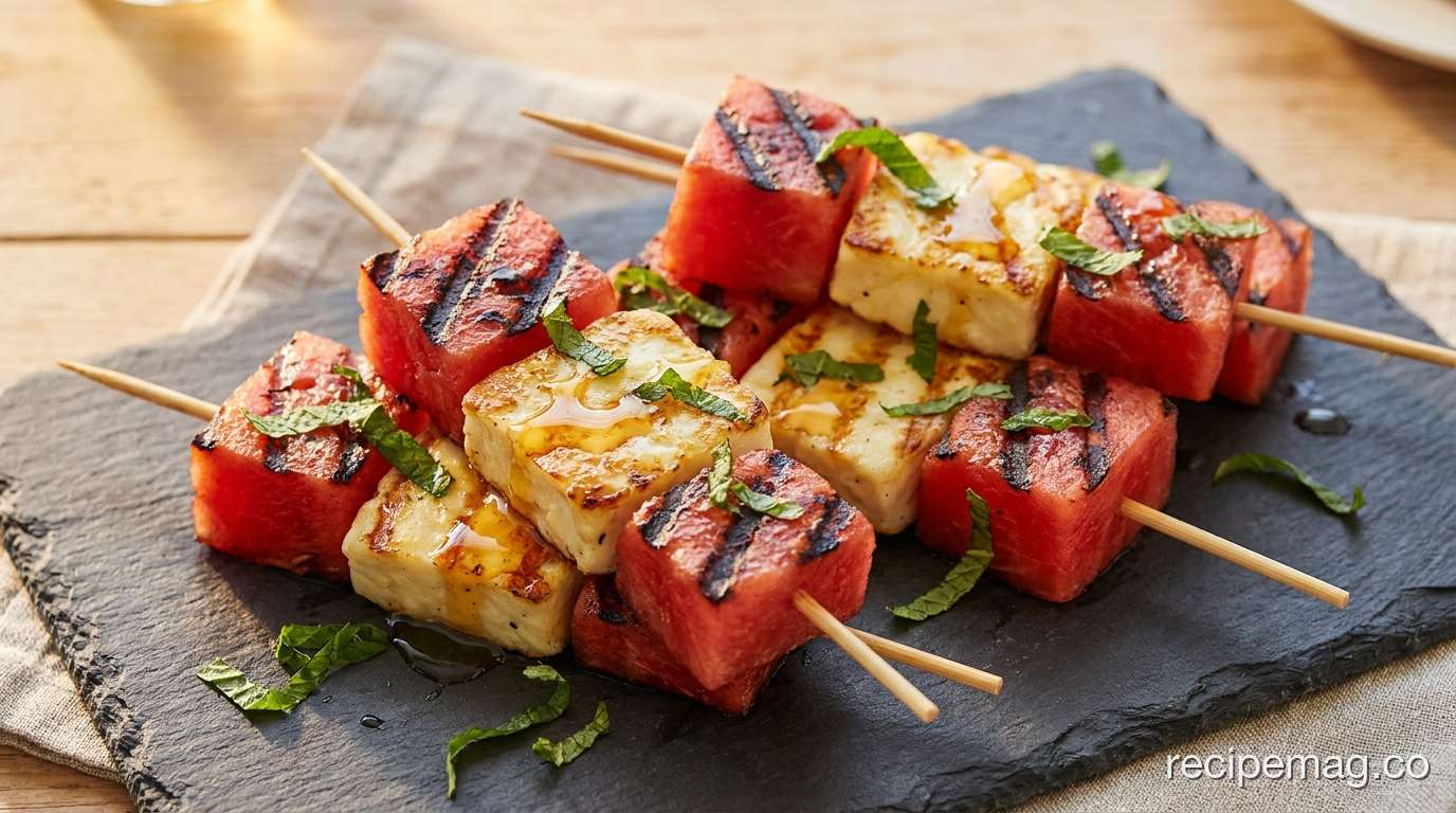Grilled Watermelon and Halloumi Skewers