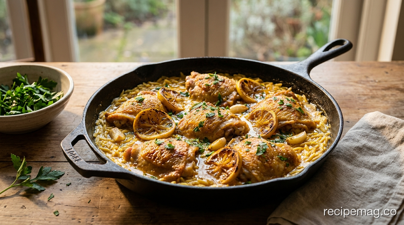 One-Pan Lemon Garlic Chicken and Orzo