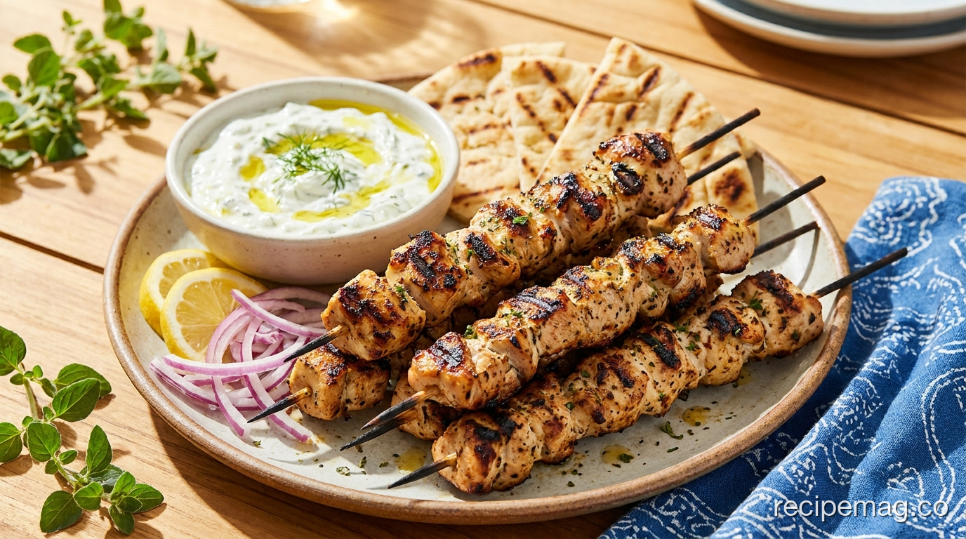 Grilled Chicken Souvlaki with Tzatziki