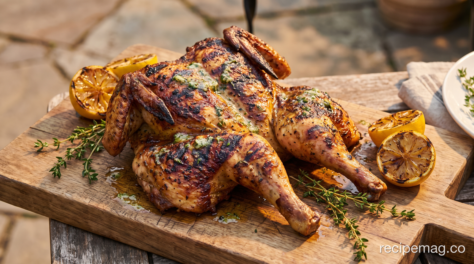 Grilled Spatchcock Chicken with Herb Butter
