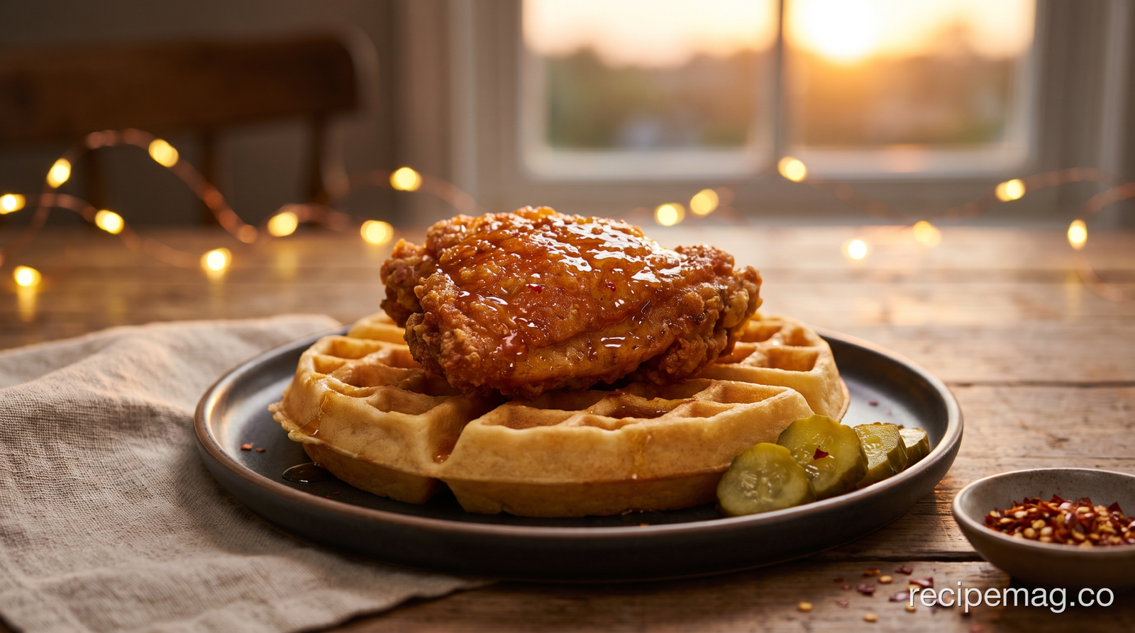 Chicken and Waffles with Hot Honey