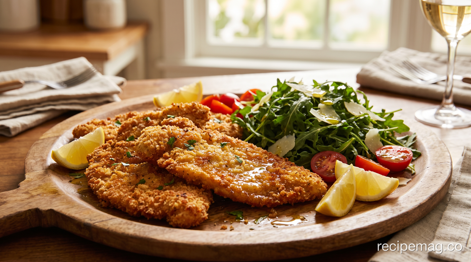 Crispy Chicken Cutlets with Lemon and Arugula